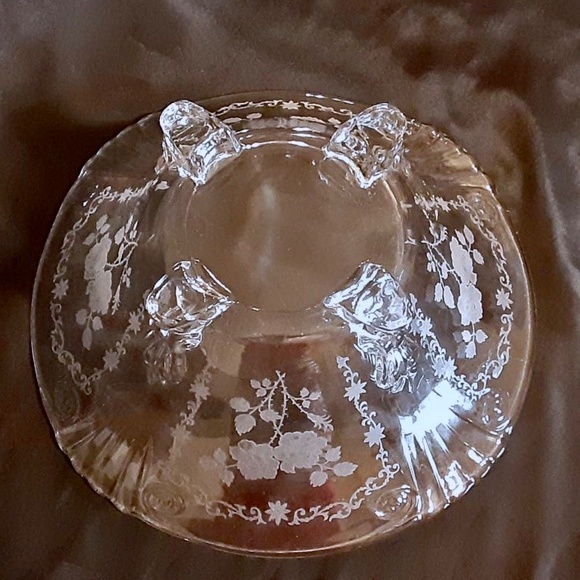 💲SALE💲HP! Rare Vintage Fostoria Midnight Rose Etched Crystal Footed Bowl - Picture 4 of 7
